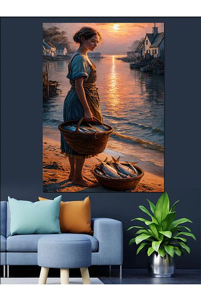 Tablomega Fisherman Woman Decorative Canvas - Mdf Wooden Painting