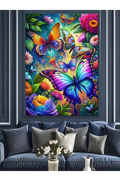 Tablomega Colorful Butterflies Decorative Canvas - Mdf Wooden Painting