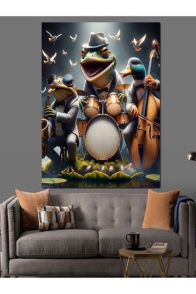 Tablomega Tamburină Frog Band Canvas Decorativă - Lemn MDF