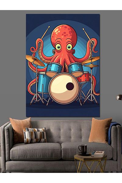 Tablomega Octopus Playing Drums Decorative Canvas - Mdf Wooden Painting