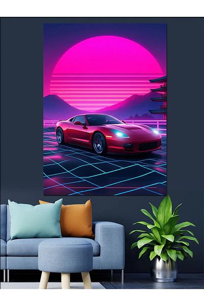 Tablomega Neon Race Car Decorative Canvas - Mdf Wooden Table