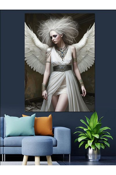 Tablomega Angel in White Dress Decorative Canvas - Mdf Wooden Painting
