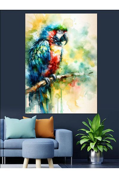 Tablomega Colorful Parrot Portrait Decorative Canvas - Mdf Wooden Painting