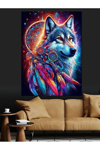 Tablomega Colorful Wolf Decorative Canvas - Mdf Wooden Painting
