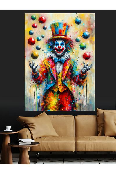 Tablomega Clown Jongleur Decorative Canvas - Mdf Wooden Painting