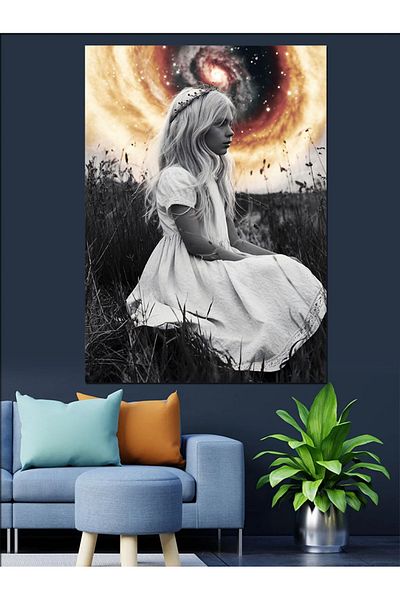 Tablomega Flowers and Girl in White Dress Decorative Canvas - Mdf Wooden Painting