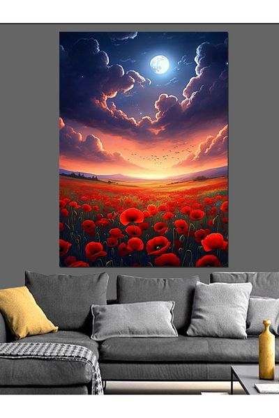 Tablomega Wild Flowers and Sunset Decorative Canvas - Mdf Wooden Painting