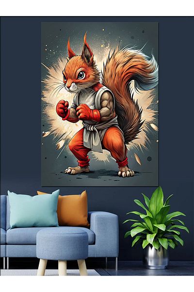 Tablomega Boxer Squirrel Decorative Canvas - Mdf Wooden Painting