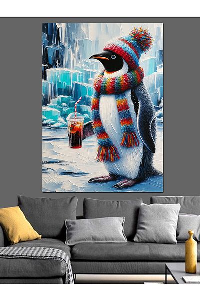 Tablomega Scarfed Penguin Decorative Canvas - Mdf Wooden Painting