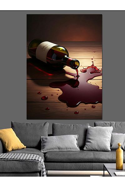 Tablomega Spilled Wine Decorative Canvas - Mdf Wooden Table