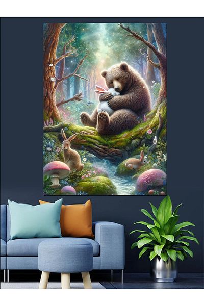 Tablomega Bear in the Forest Decorative Canvas - Mdf Wooden Painting