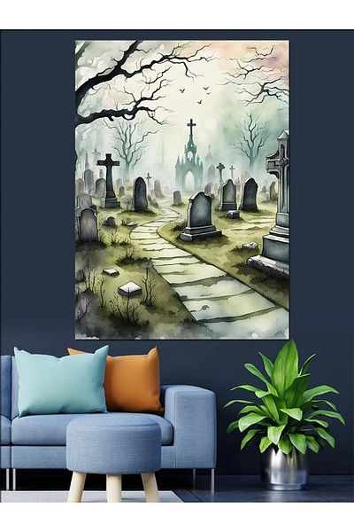 Tablomega Cemetery Landscape Decorative Canvas - Mdf Wooden Painting