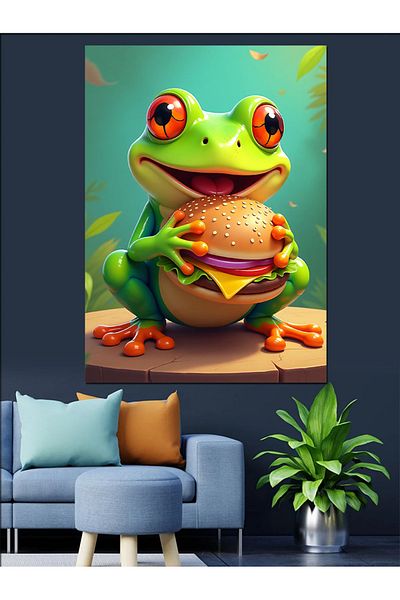 Tablomega Hamburger Frog Decorative Canvas - Mdf Wooden Table