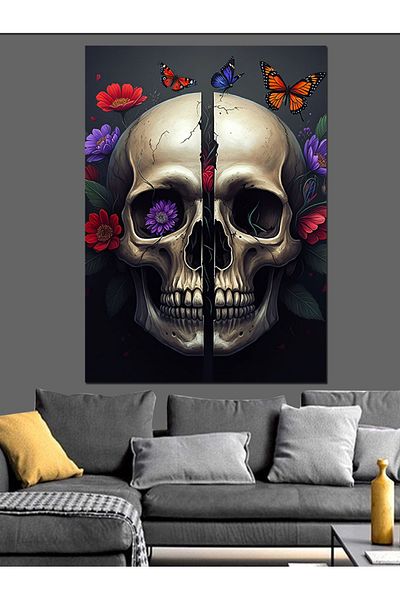 Tablomega Skeleton Head Decorative Canvas - Mdf Wooden Painting
