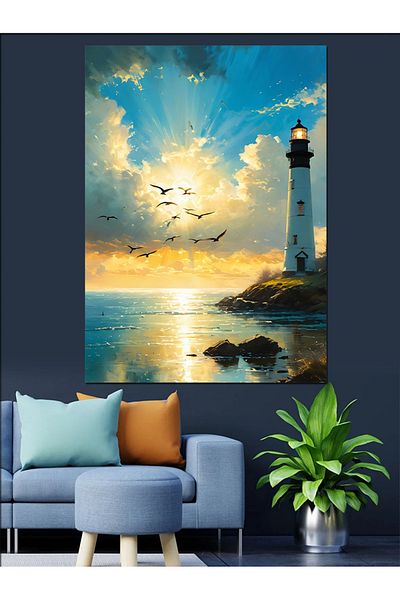 Tablomega Lighthouse and Seagulls Decorative Canvas - Mdf Wooden Painting