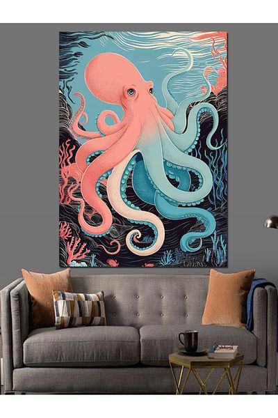 Tablomega Colorful Octopus Decorative Canvas - Mdf Wooden Painting