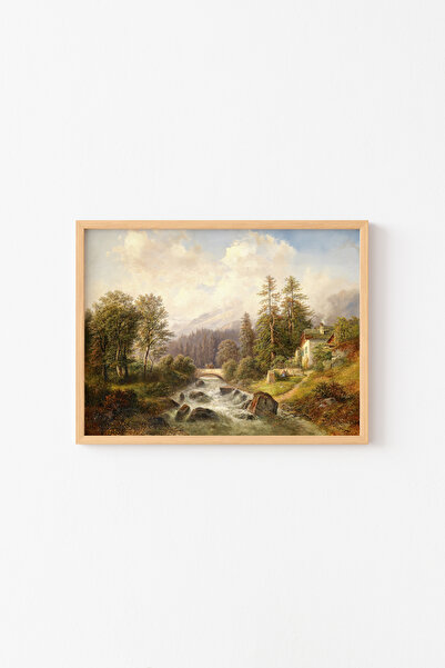 epiqart منظر طبيعي لجبال Idyll مع المزارع - إطار خشبي منقوش