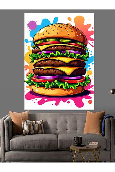 Tablomega Pânză decorativă Big Burger colorată - Lemn MDF