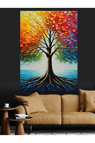 Tablomega Colorful Tree Decorative Canvas - Mdf Wooden Table