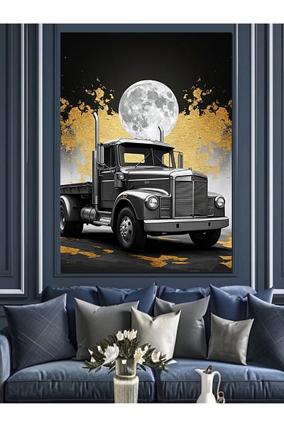 Tablomega Truck Decorative Canvas under Moonlight - Mdf Wooden Painting