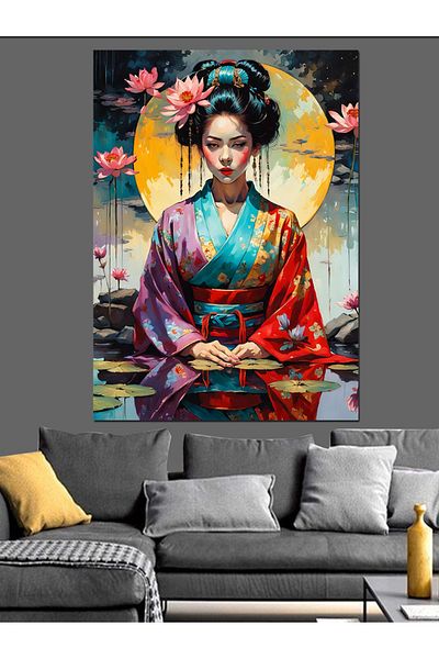 Tablomega Woman in Traditional Kimono Decorative Canvas - Mdf Wooden Painting