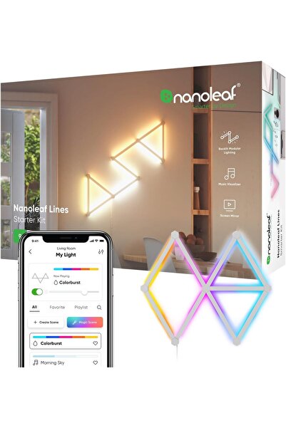 Nanoleaf Lines 60° Başlangıç Kiti, 9 RGBW LED Akıllı Işık Çubuğu, Müzik & Ekran Senkronizasyonlu