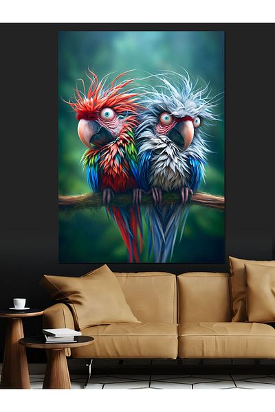 Tablomega Colorful Parrots Decorative Canvas - Mdf Wooden Painting