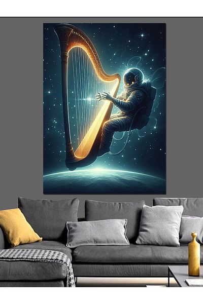 Tablomega Woman Playing the Harp Decorative Canvas - Mdf Wooden Painting
