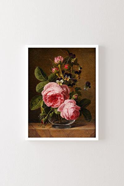 epiqart Roses in Glass Vase - White Frame