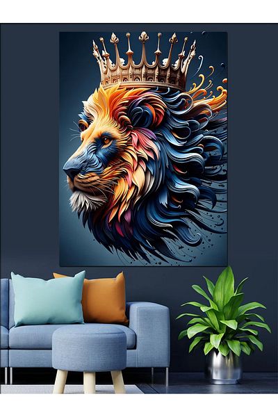 Tablomega Crowned Lion Decorative Canvas - Mdf Wooden Table