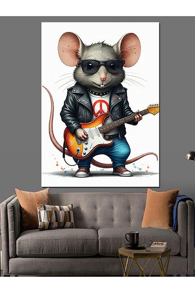 Tablomega Mouse Playing Guitar Decorative Canvas - Mdf Wooden Painting