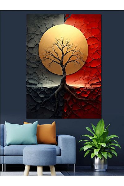 Tablomega Red Tree Decorative Canvas - Mdf Wooden Painting
