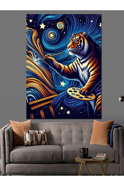 Tablomega Starry Night Tiger Decorative Canvas - Mdf Wooden Painting