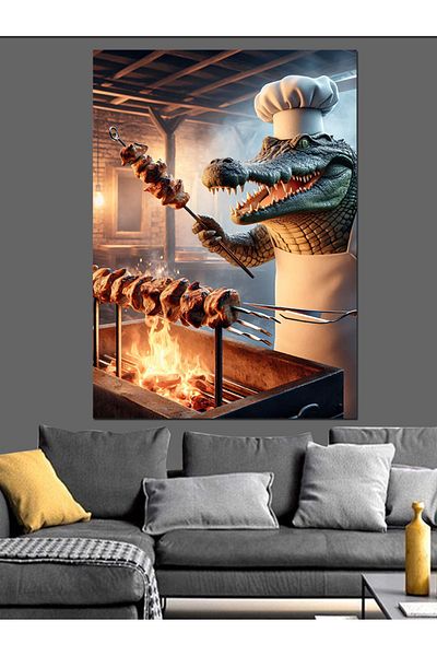 Tablomega Mangalcı Crocodile Decorative Canvas - Mdf Wooden Painting