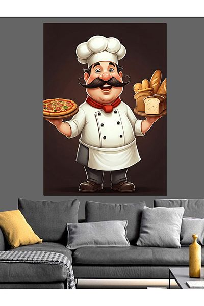 Tablomega Pizza Chef Decorative Canvas - Mdf Wooden Table