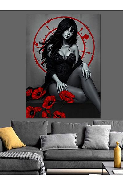 Tablomega Woman in Circle Decorative Canvas - Mdf Wooden Painting
