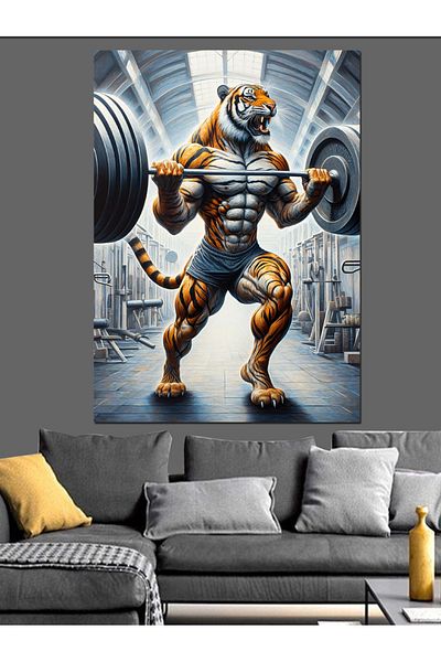 Tablomega Bodybuilding Tiger Decorative Canvas - Mdf Wooden Painting