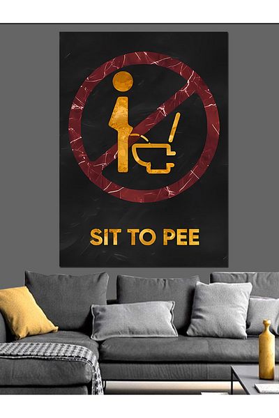 Tablomega Just Sitting and Peeing Decorative Canvas - Mdf Wooden Painting