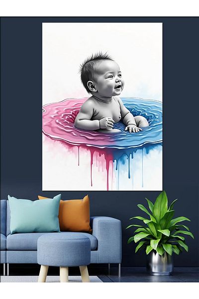 Tablomega Baby in Water Decorative Canvas - Mdf Wooden Painting