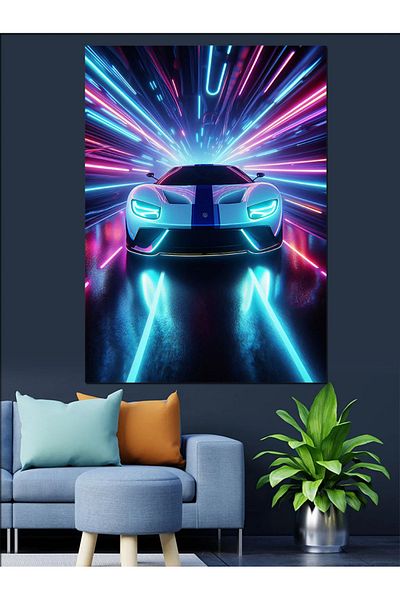Tablomega Neon Race Car Decorative Canvas - Mdf Wooden Table