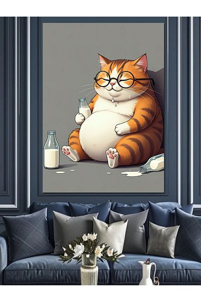 Tablomega Lazy Cat Decorative Canvas - Mdf Wooden Painting