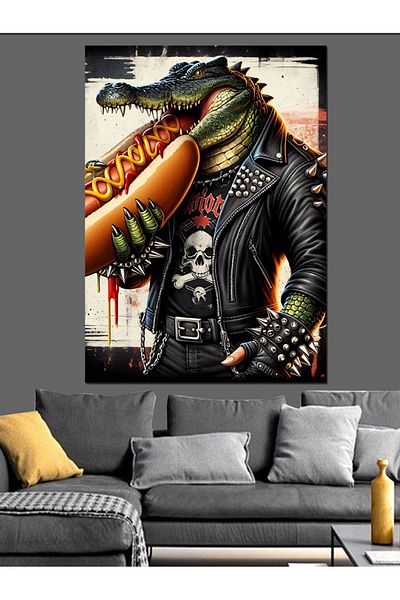 Tablomega Hot Dog Holding Crocodile Decorative Canvas - Mdf Wooden Painting