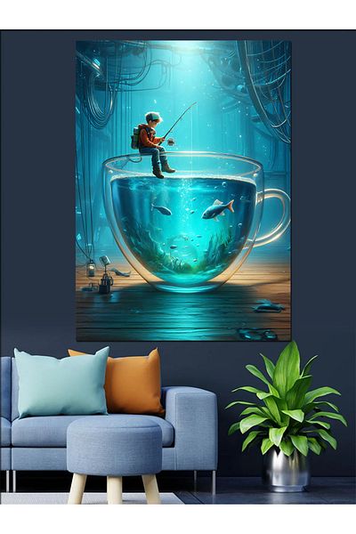 Tablomega Man in a Cup Decorative Canvas - Mdf Wooden Painting