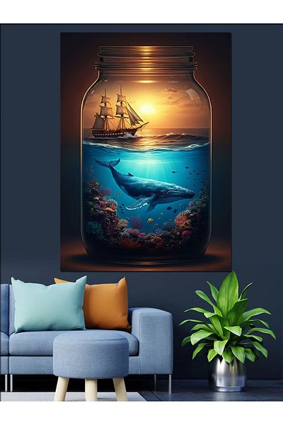 Tablomega Ship and Sea Decorative Canvas in a Jar - Mdf Wooden Painting
