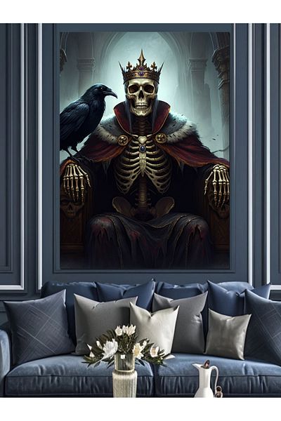 Tablomega Pânză Decorativă Skeleton King And Raven - Lemn MDF