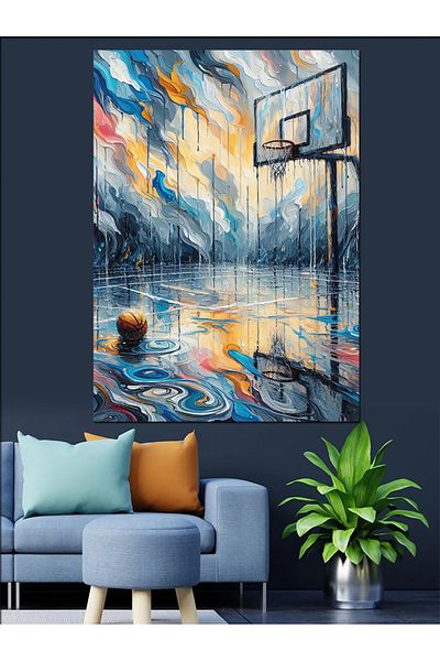 Tablomega Basketball Court Decorative Canvas under Rain - Mdf Wooden Painting