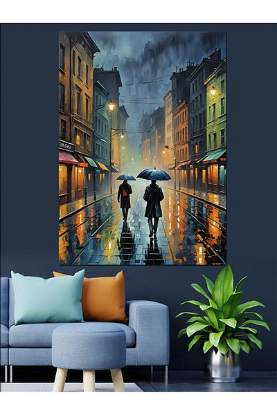 Tablomega Rainy Street Decorative Canvas - Mdf Wooden Painting