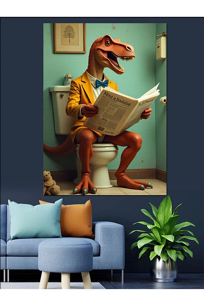 Tablomega Dinosaur Reading Newspaper Decorative Canvas - Mdf Wooden Painting