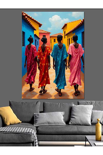 Tablomega Women in Colorful Dresses Decorative Canvas - Mdf Wooden Painting
