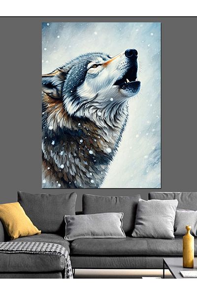 Tablomega Howling Wolf Decorative Canvas - Mdf Wooden Painting